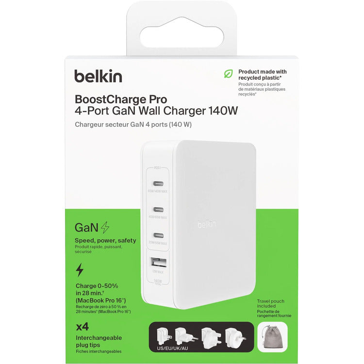 Belkin BoostCharge Pro 140W 4 Port GaN Wall Charger (White)
