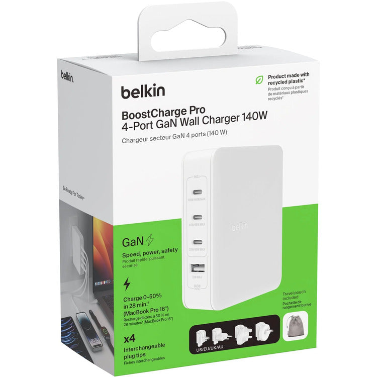 Belkin BoostCharge Pro 140W 4 Port GaN Wall Charger (White)