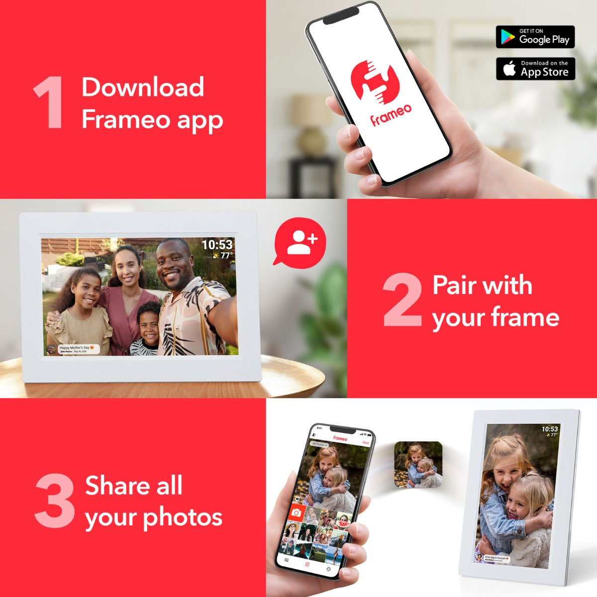 FireFly Frameo 10.1" Wi-Fi Digital Photo Frame - White