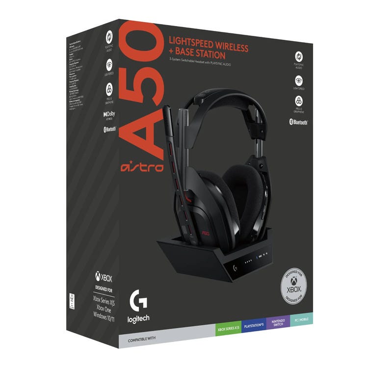 Logitech G Astro A50 LIGHTSPEED Gaming Headset with Base Station (Black)