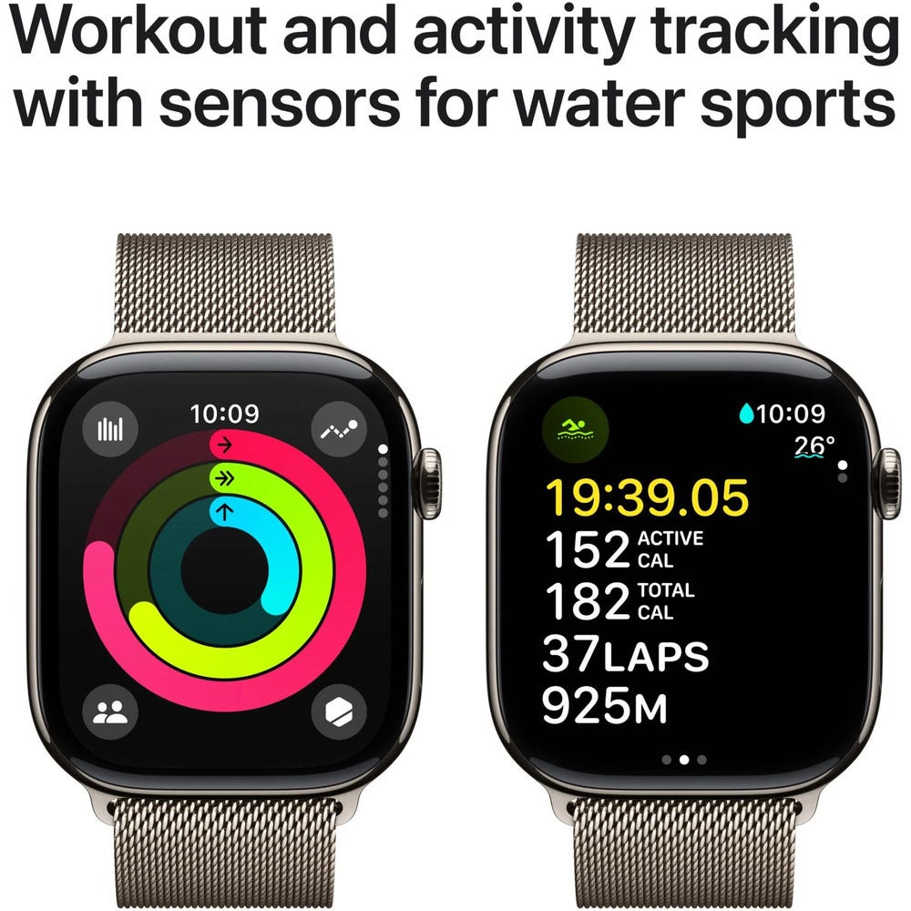 Apple Watch Series 10 46mm Natural Titanium Case GPS + Cellular Sport Band (S/M) (Milanese)