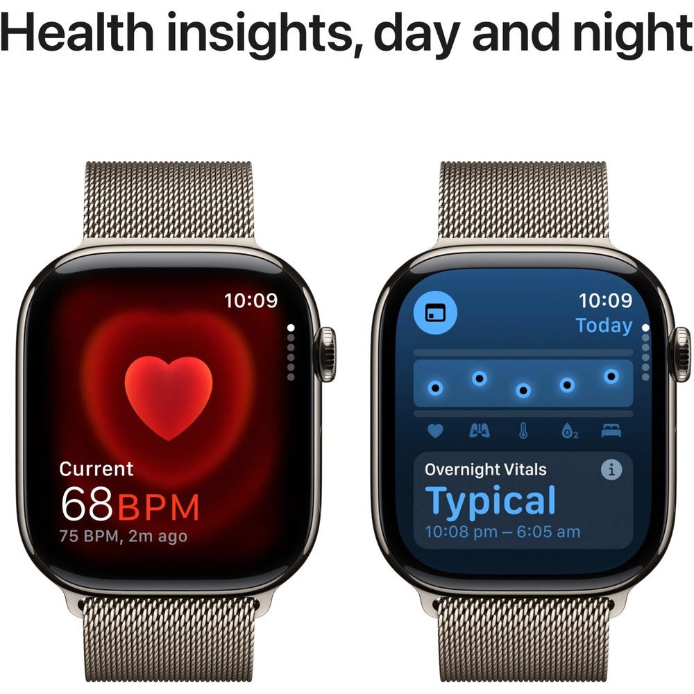 Apple Watch Series 10 46mm Natural Titanium Case GPS + Cellular Sport Band (S/M) (Milanese)