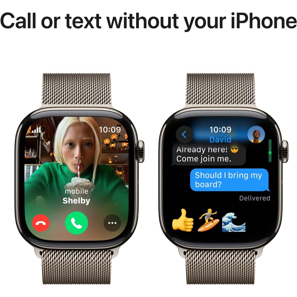 Apple Watch Series 10 46mm Natural Titanium Case GPS + Cellular Sport Band (S/M) (Milanese)