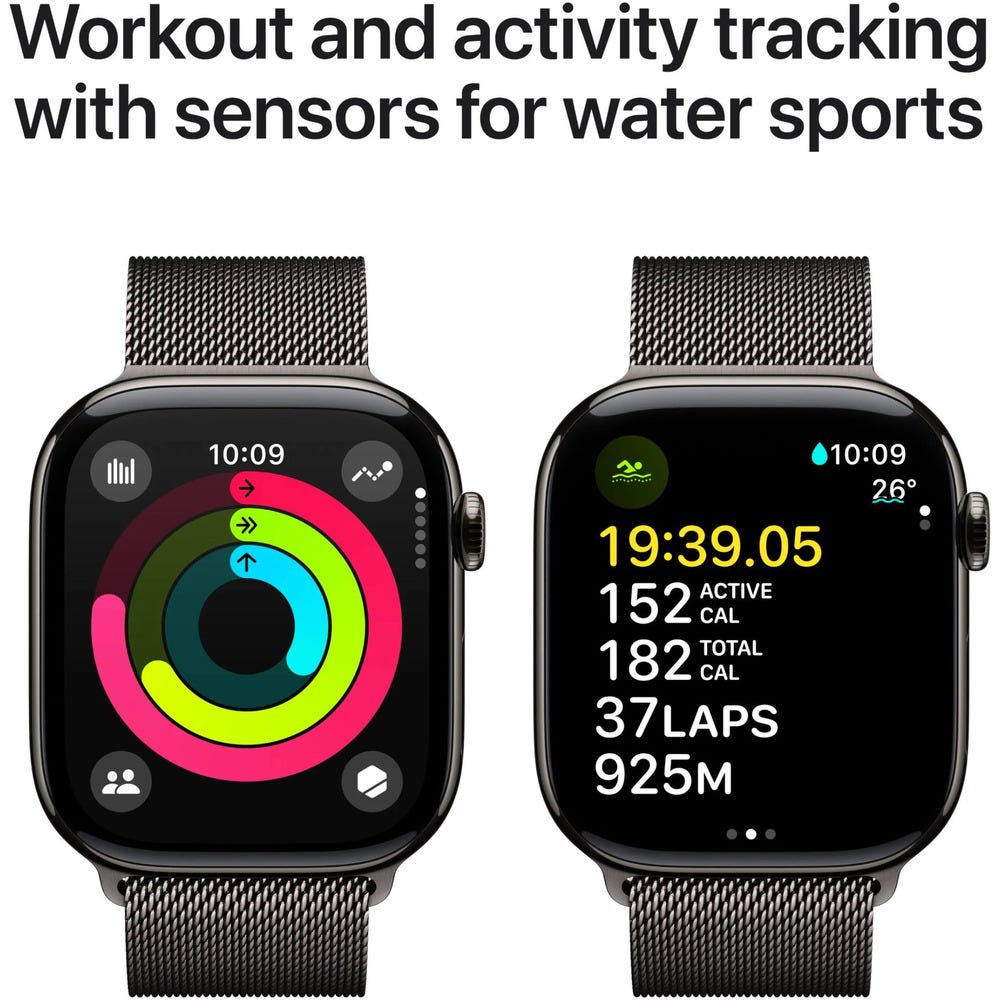 Apple Watch Series 10 46mm Slate Titanium Case GPS + Cellular Sport Band (S/M) (Milanese)