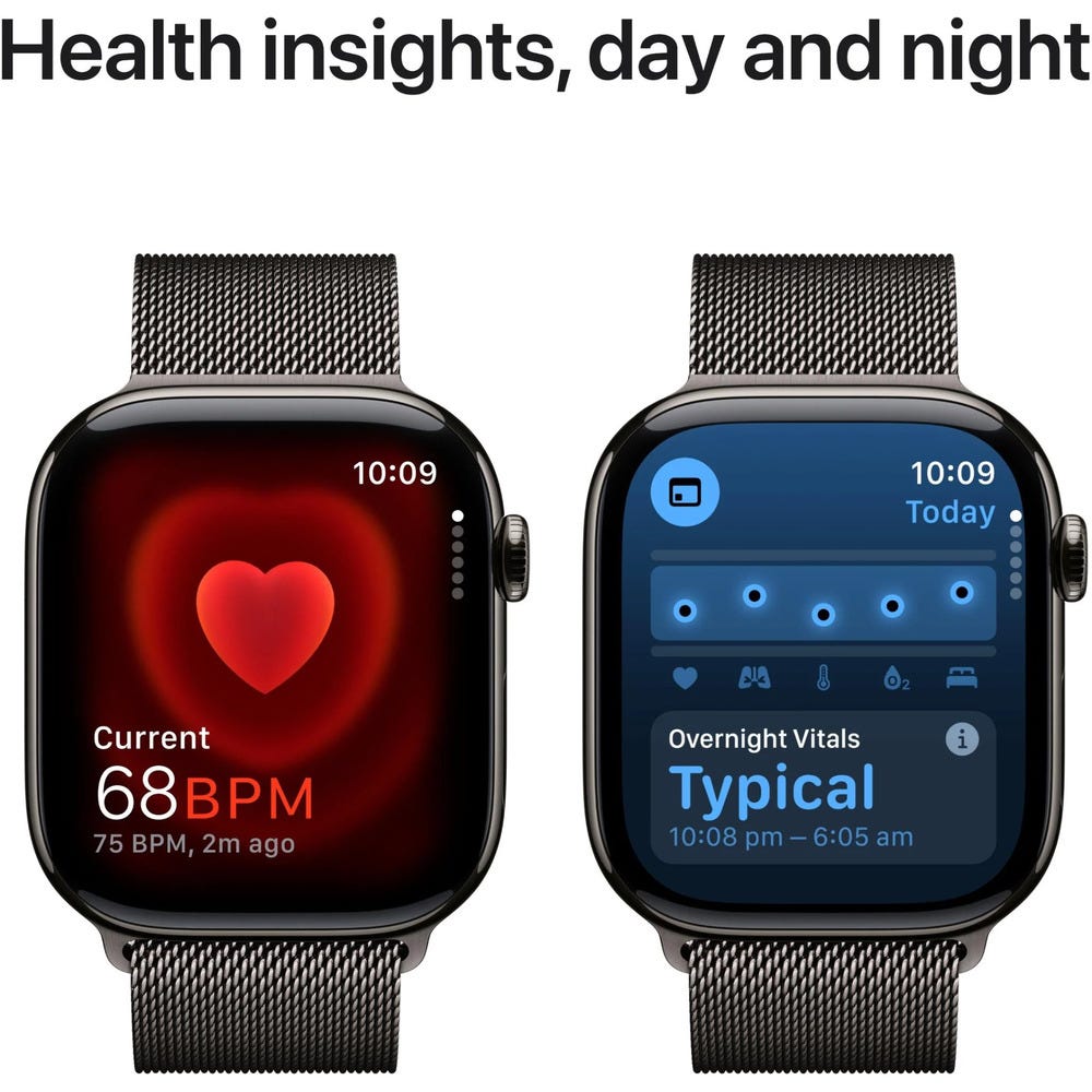 Apple Watch Series 10 46mm Slate Titanium Case GPS + Cellular Sport Band (S/M) (Milanese)