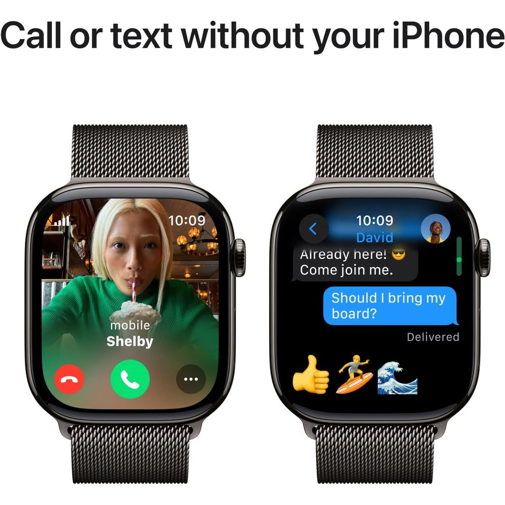 Apple Watch Series 10 46mm Slate Titanium Case GPS + Cellular Sport Band (S/M) (Milanese)