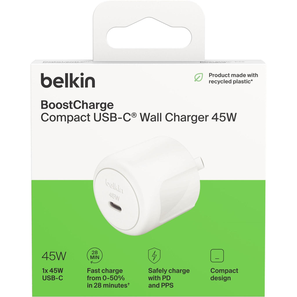 Belkin BoostCharge Compact 45W PD USB-C Wall Charger (White)
