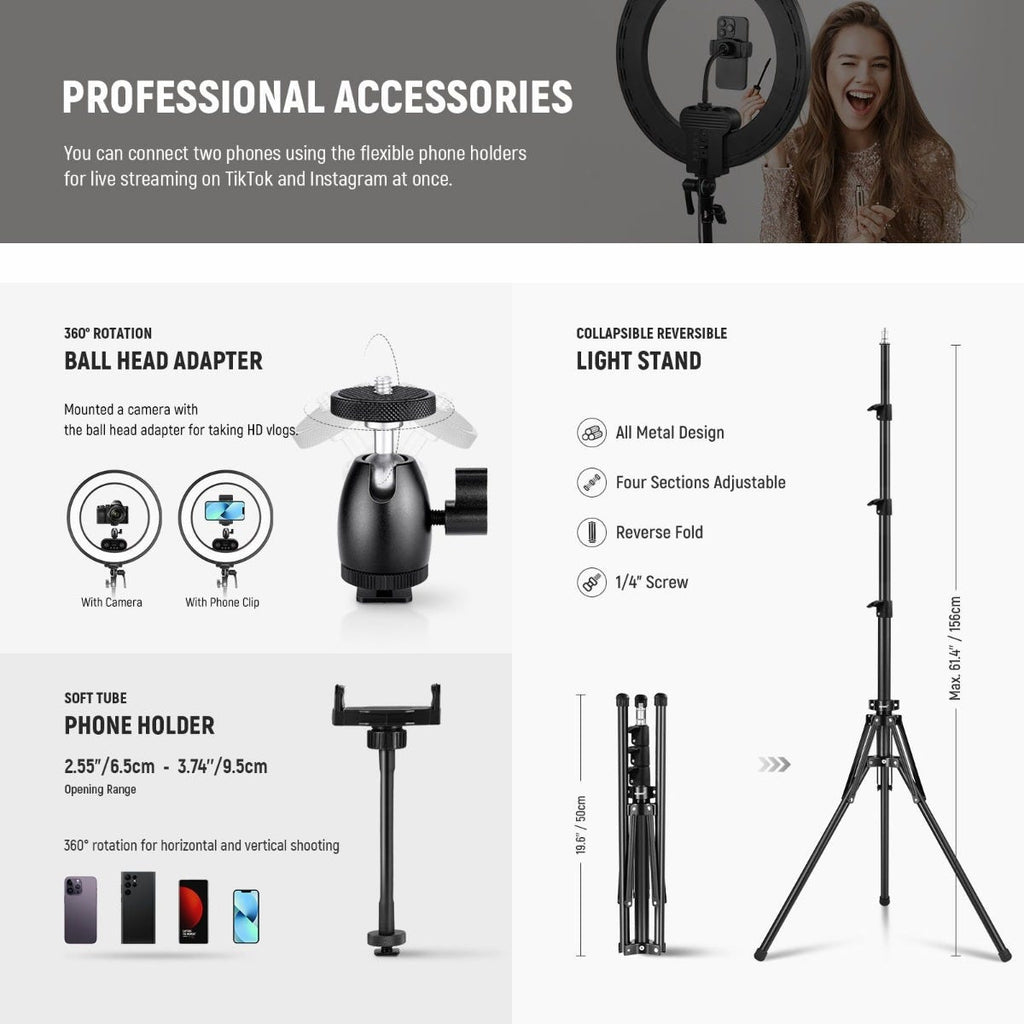 NEEWER RL45B Edge Lit Soft Ring Light with Phone Holder and Light Stand