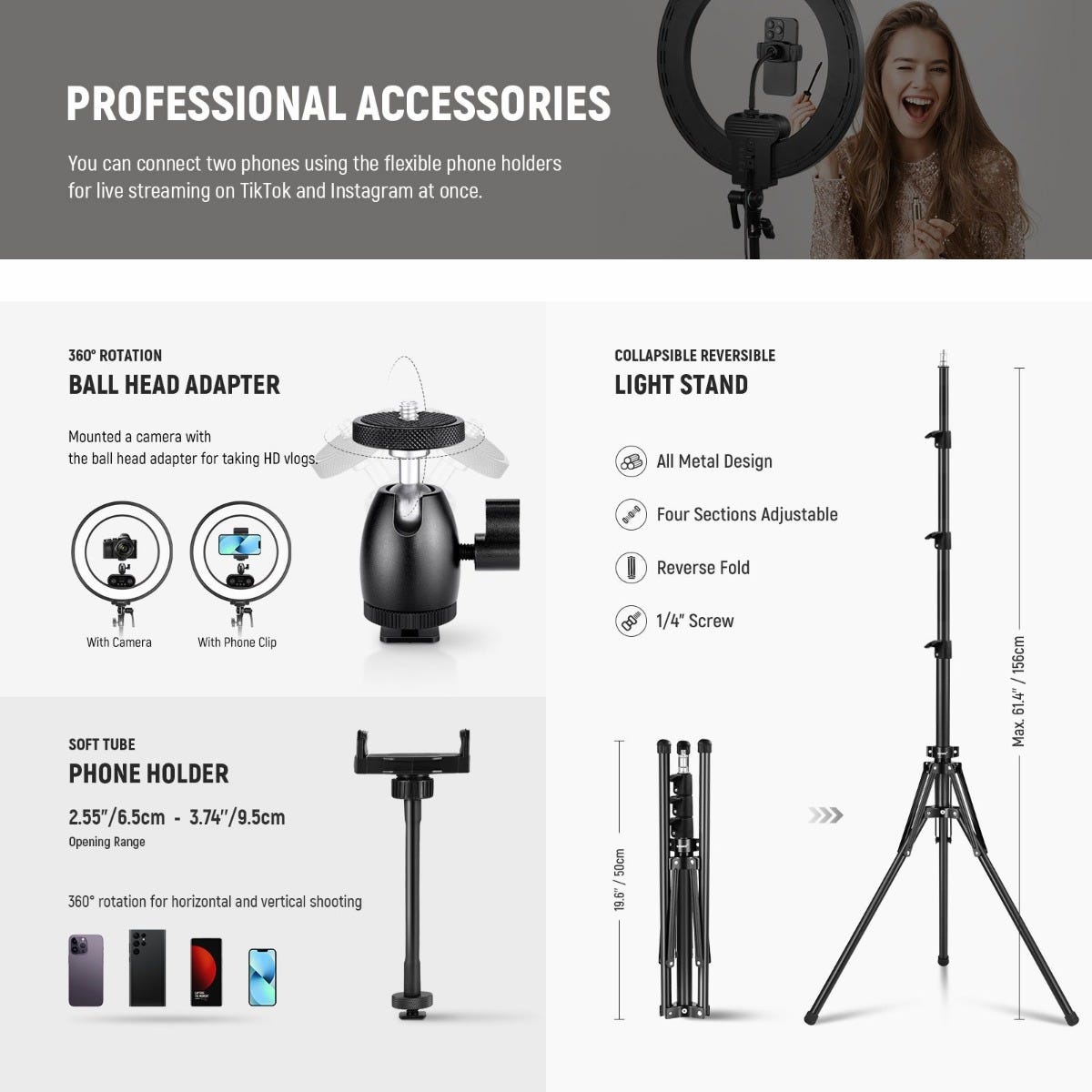 NEEWER RL45B Edge Lit Soft Ring Light with Phone Holder and Light Stand