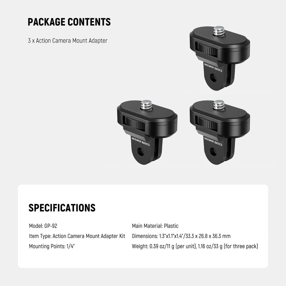 NEEWER GP-92 Tripod Mount Adapter Kit - 3 Pack