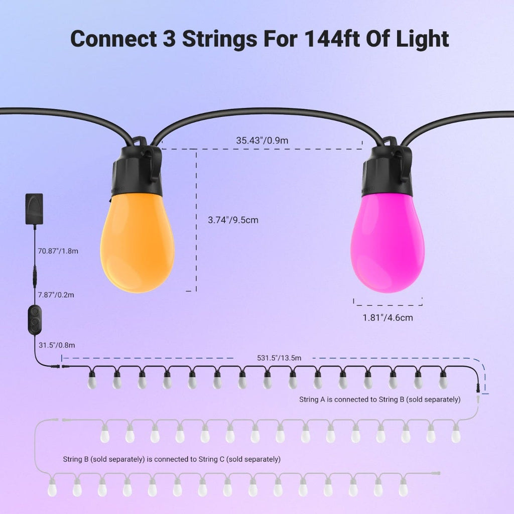 NEEWER 45m Smart RGB LED Outdoor String Lights