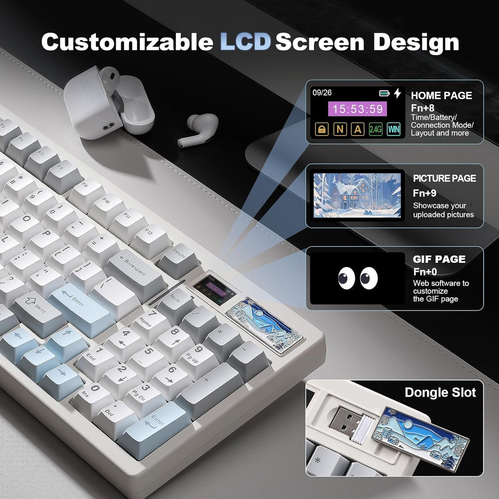 YUNZII IF99 Mechanical Keyboard with LCD Screen (White) (Cocoa Cream V2) 