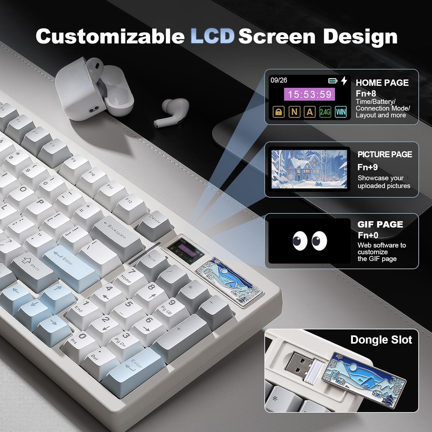 YUNZII IF99 Mechanical Keyboard with LCD Screen (White) (Cocoa Cream V2) 
