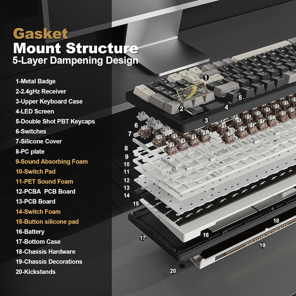 YUNZII IF99 Mechanical Keyboard with LCD Screen (Black) (Cocoa Cream V2) 