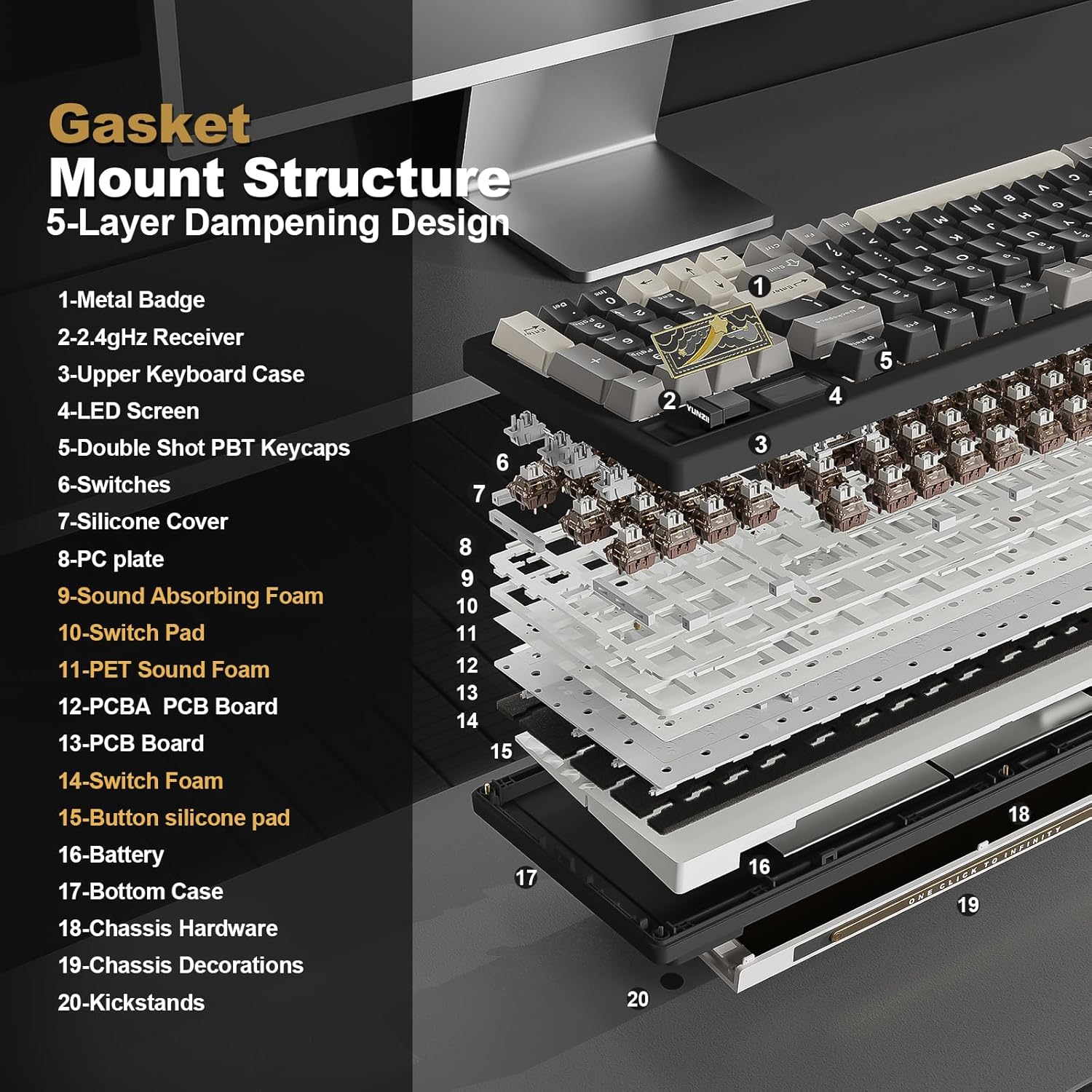 YUNZII IF99 Mechanical Keyboard with LCD Screen (Black) (Cocoa Cream V2) 