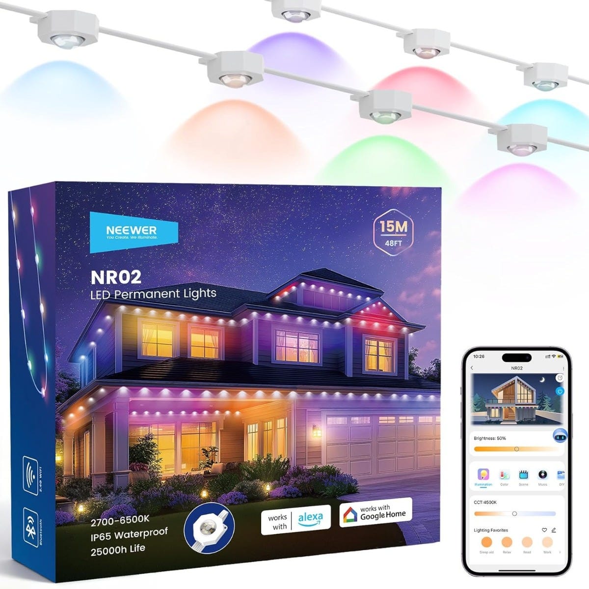 NEEWER 60m Smart RGB LED Permanent LED Outdoor Lights
