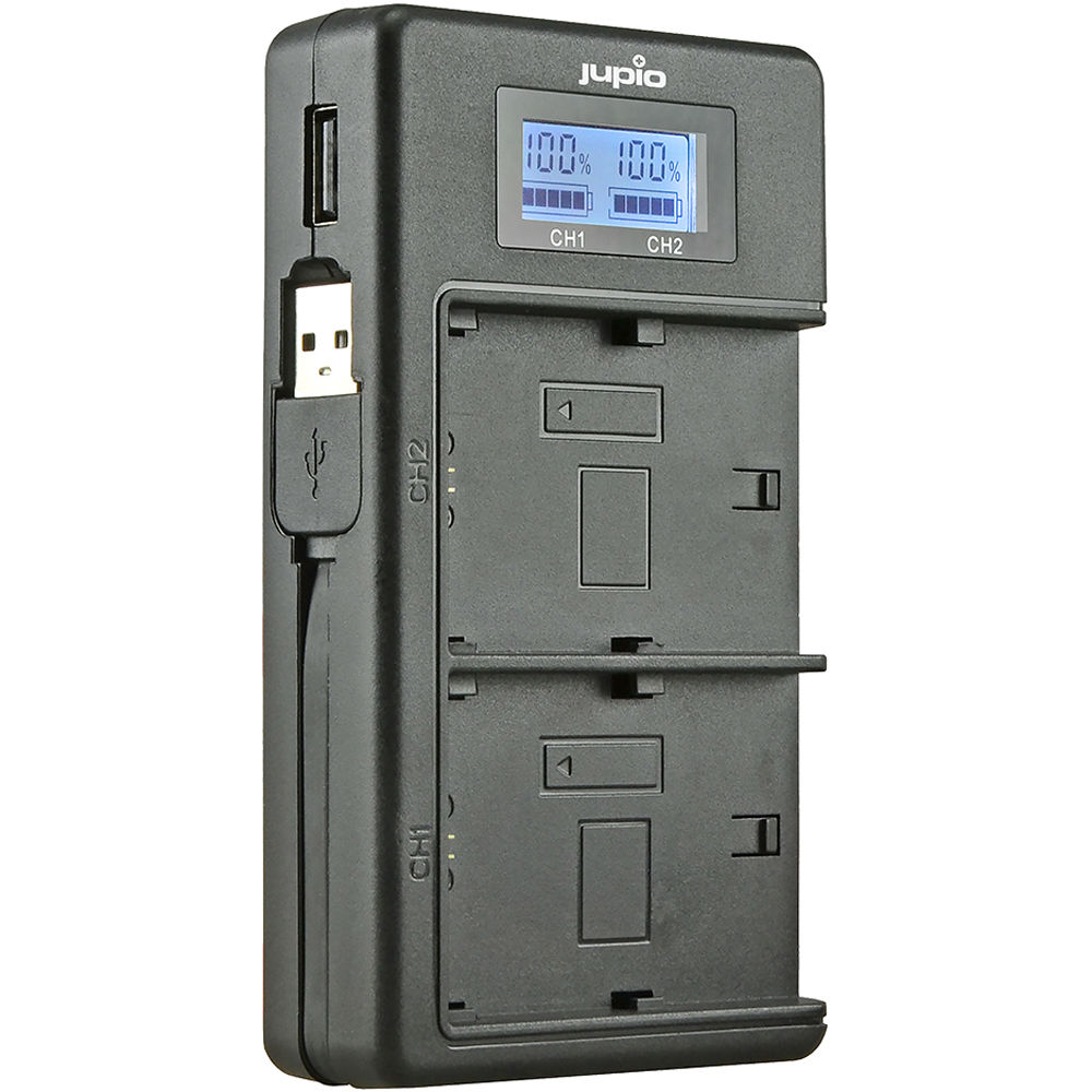 Jupio USB Dedicated Duo Charger with LCD for Sony NP-FM50, NP-F550/F750/F970