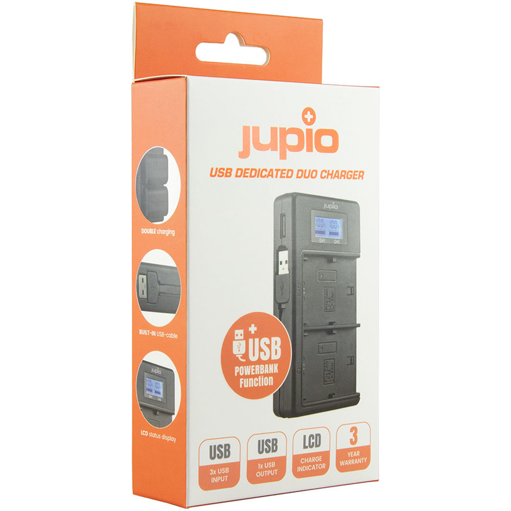 Jupio USB Dedicated Duo Charger with LCD for Sony NP-FM50
