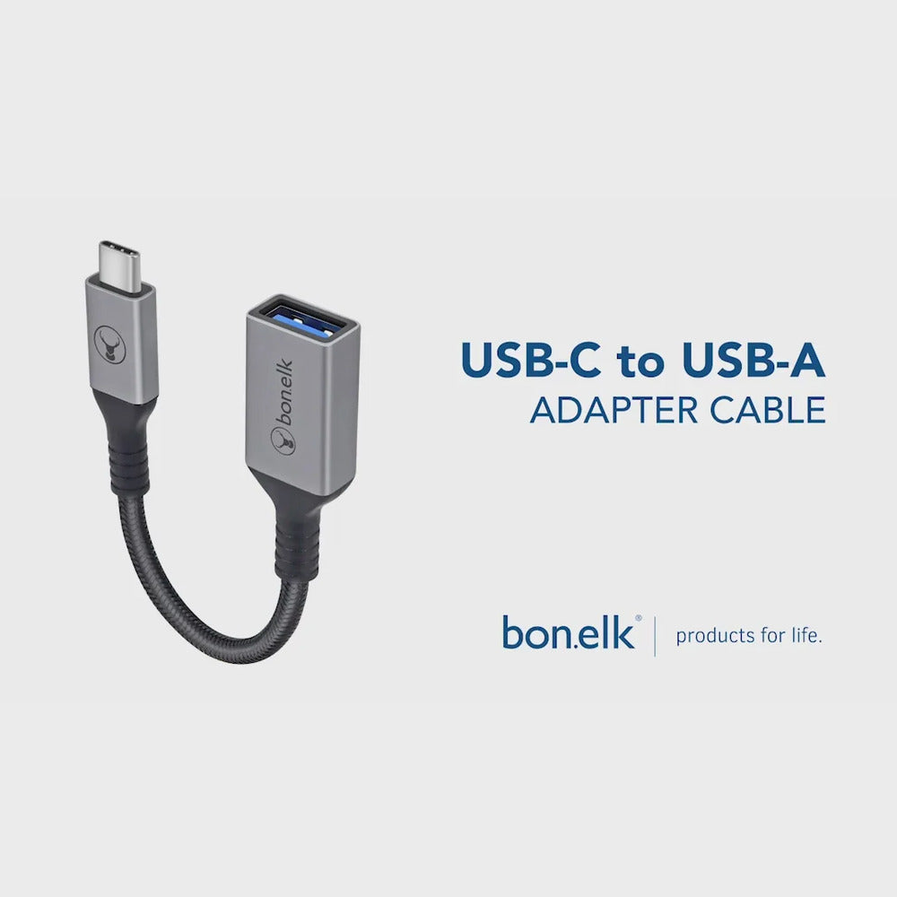 Bonelk 15cm Long-Life USB-C to USB-A Adapter (Space Grey)