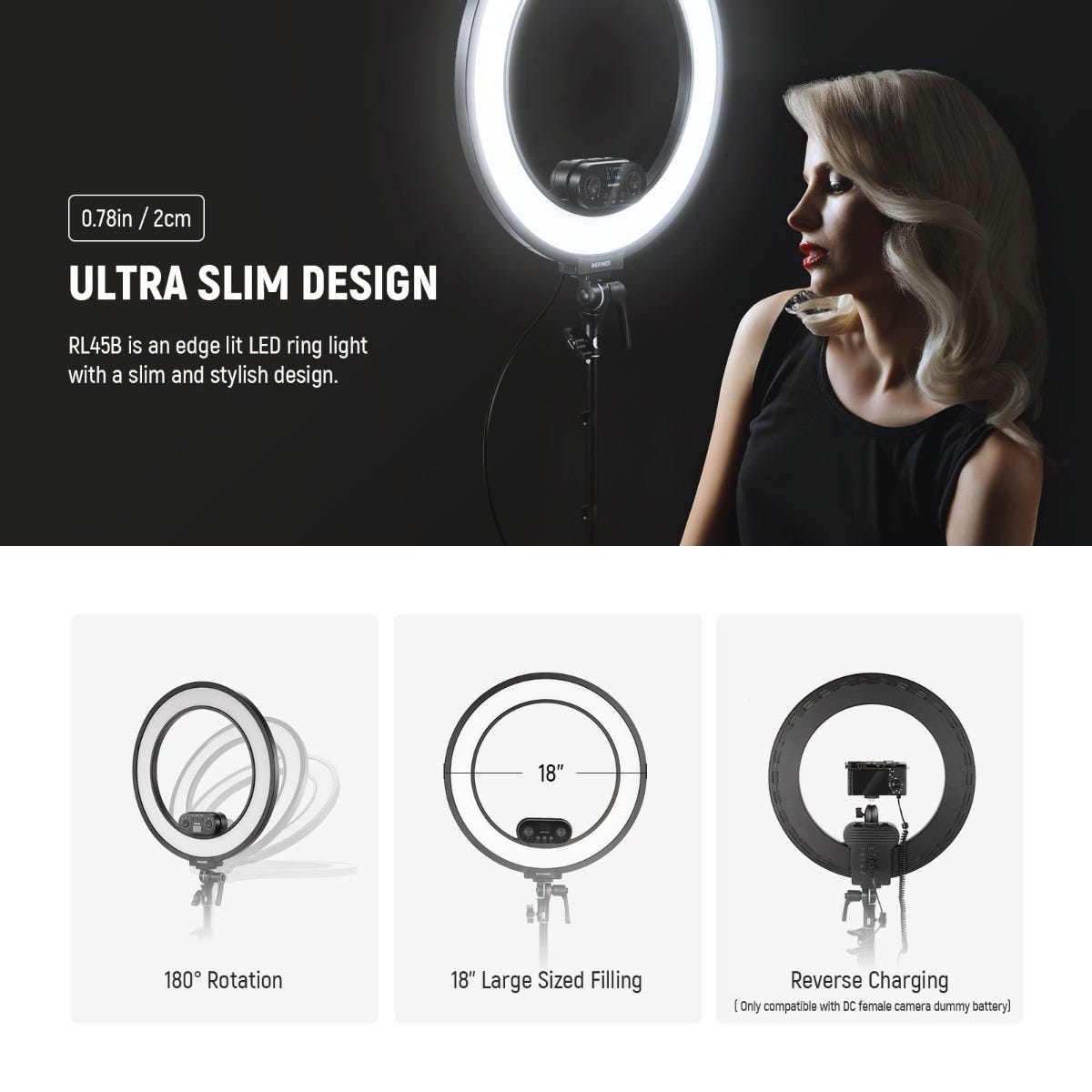 NEEWER RL45B Edge Lit Soft Ring Light with Phone Holder and Light Stand