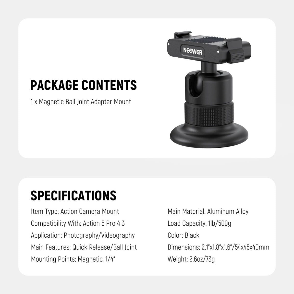 NEEWER AC013 Magnetic Camera Mount for DJI Osmo Action - Gray