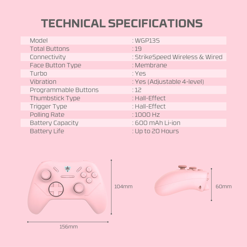 Fantech SHOOTER III WGP13S HE Wireless Multi Platform Gaming Controller (Pink)