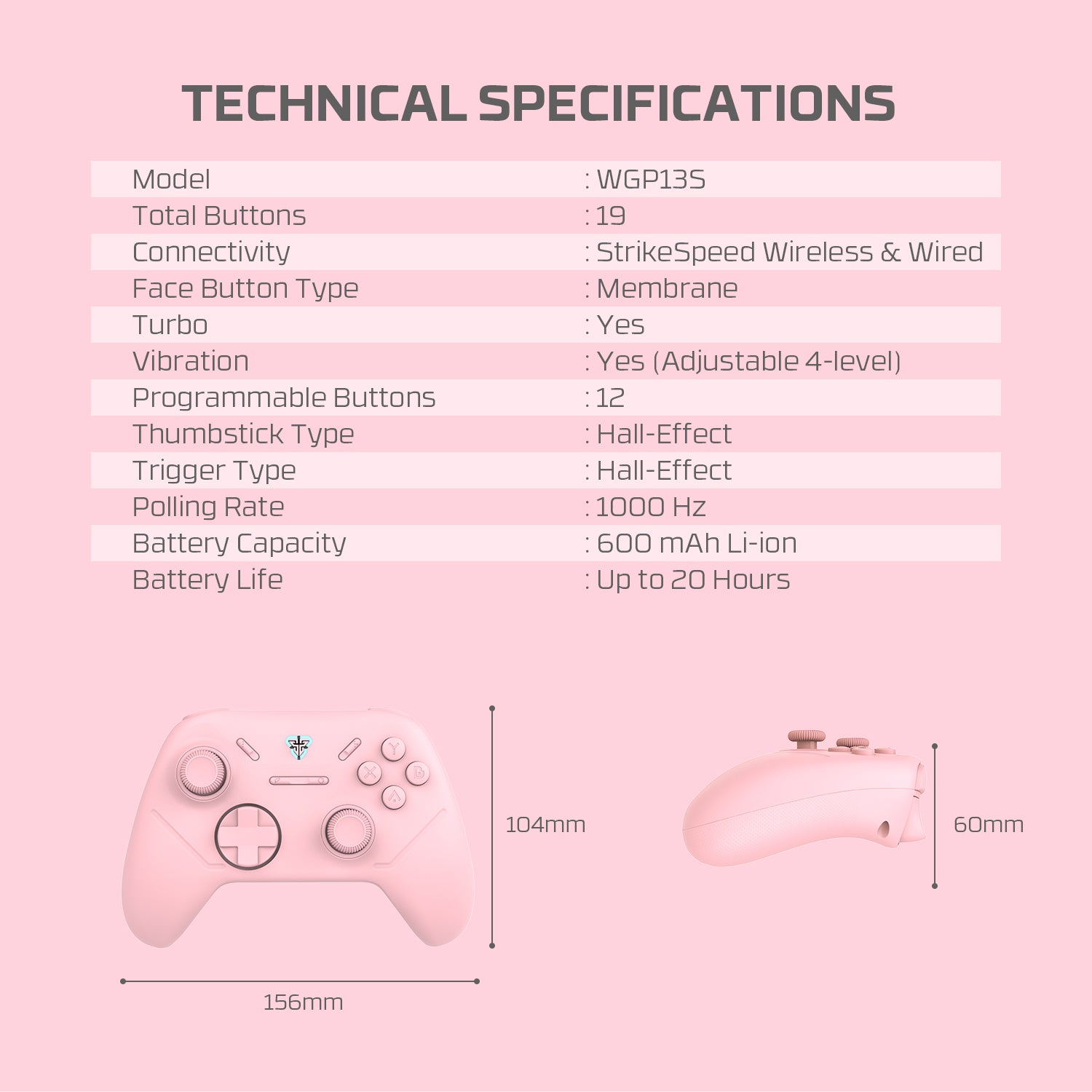Fantech SHOOTER III WGP13S HE Wireless Multi Platform Gaming Controller (Pink)