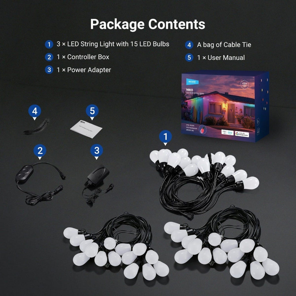 NEEWER 45m Smart RGB LED Outdoor String Lights