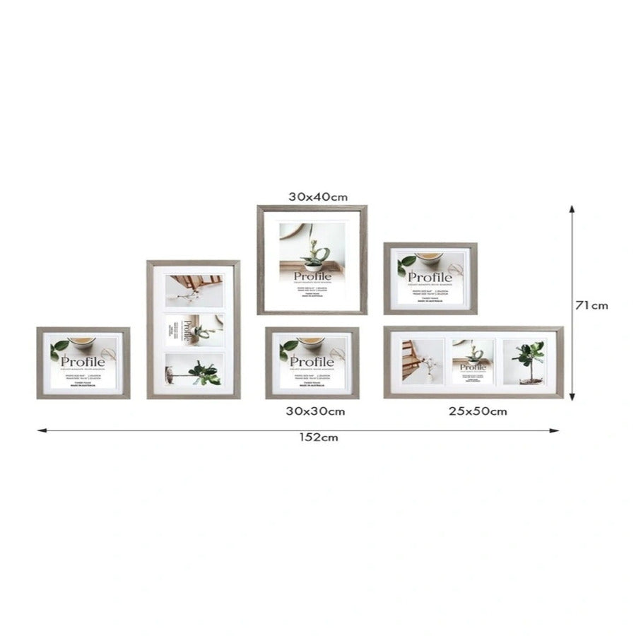 Deluxe Gallery Photo Wall Frame Set A - 6 Frames - Stone Ash