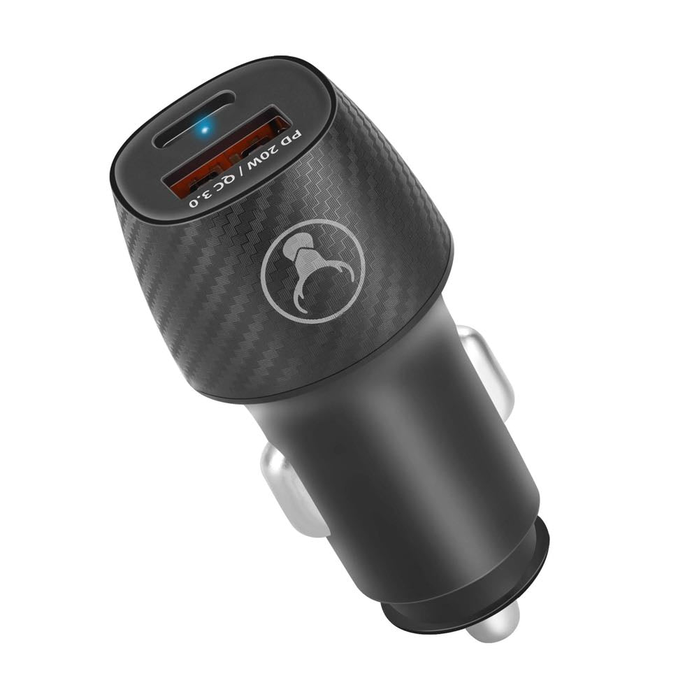Bonelk Carbon Series 20W PD USB-C  18W QC 3.0 USB-A 20W Car Charger (Black)