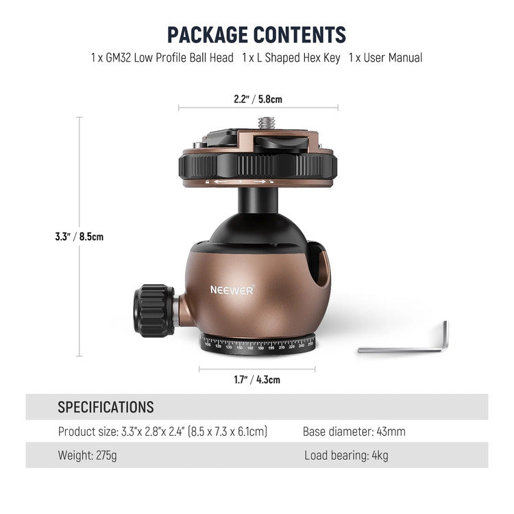 NEEWER GM32 40mm Low Profile Ball Head 