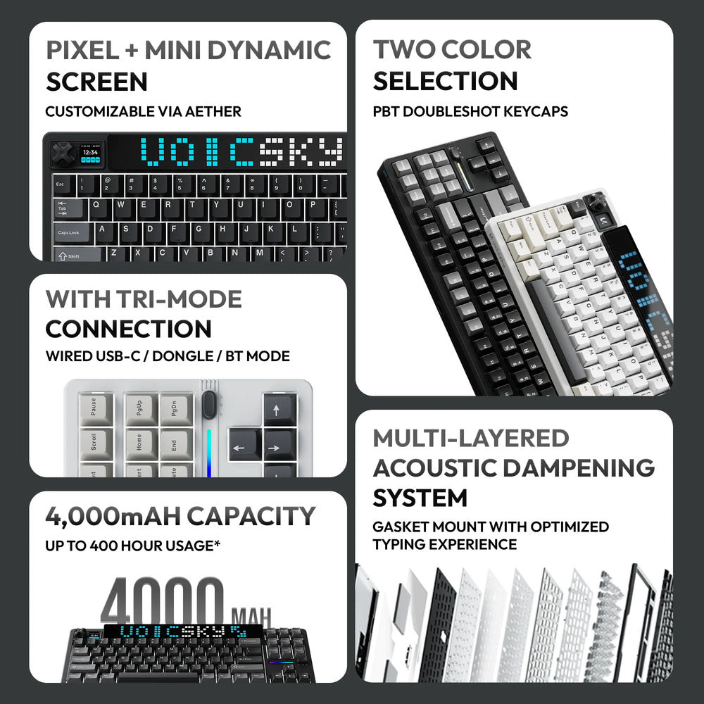 VOICSKY ATMOS 87 Wireless Keyboard w/ Dynamic Screen (Dark)(Tone Linear Switch)