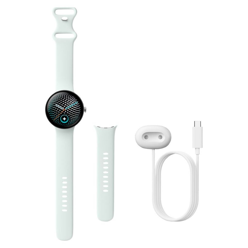 Google Pixel Watch 5 45mm LTE Smartwatch - Polished Silver / Fog Active Band