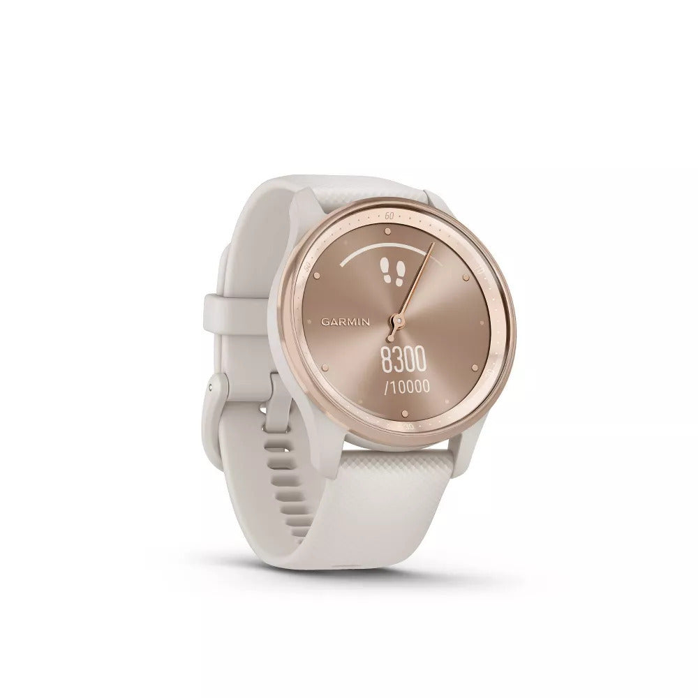 Garmin vivomove Trend - Peach Gold Stainless Steel Bezel w. Ivory Case and Silicone Band