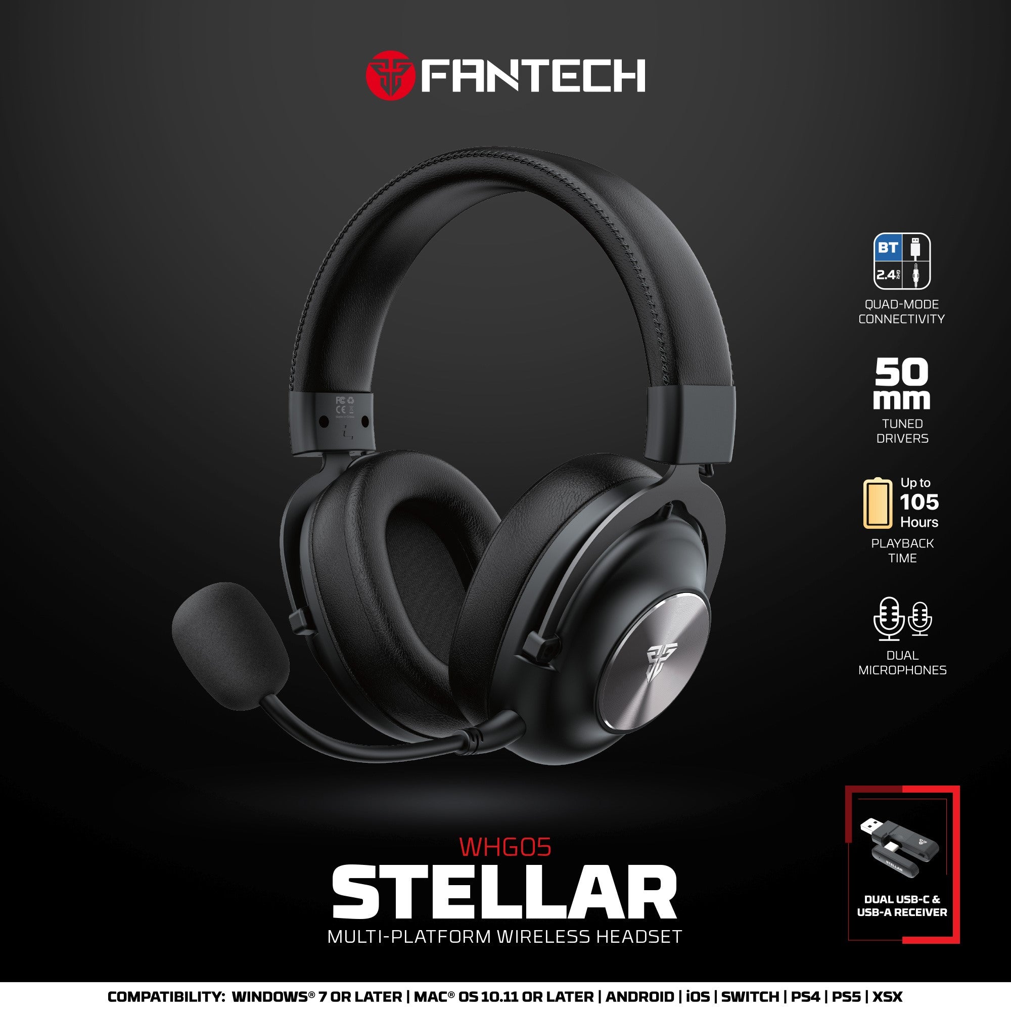 Fantech WHG05 STELLAR Wireless Multi-platform Gaming Headset (Black)