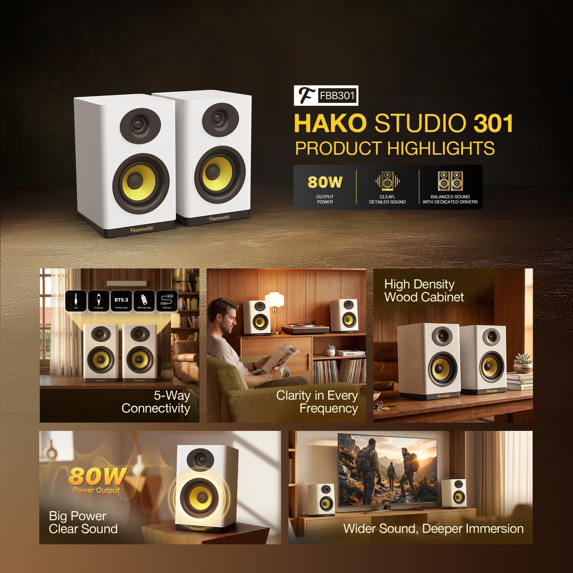 Fantech x Finecoustic HAKO STUDIO 301 80W HiFi Bookshelf Speaker