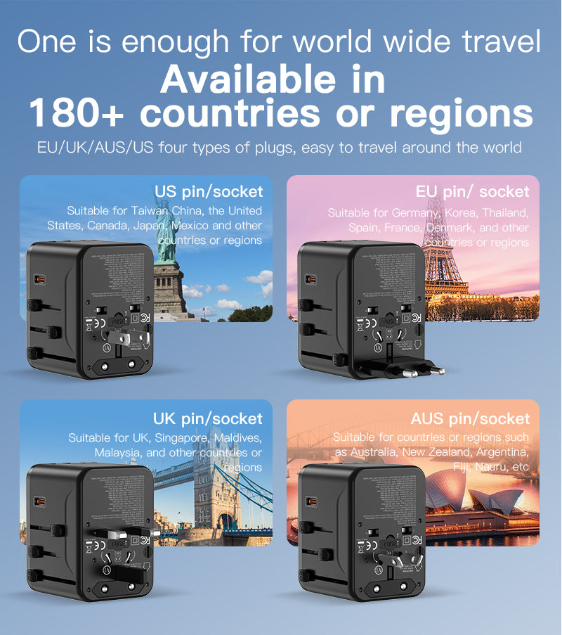 Universal Travel Adapter 35W GaN with 5-Port USB and Type-C Charging