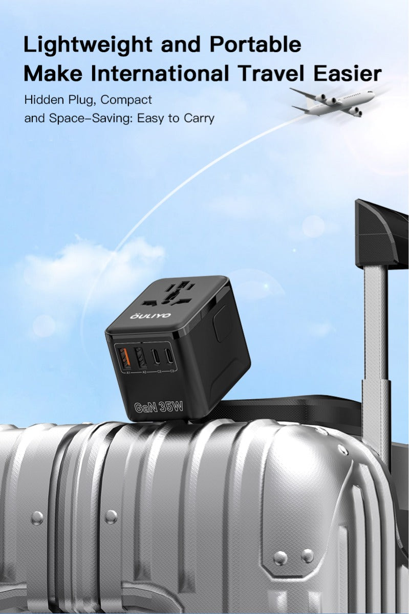 Universal Travel Adapter 35W GaN with 5-Port USB and Type-C Charging