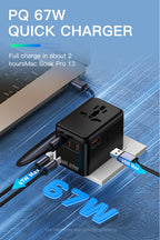 Universal Travel Adapter 67W GaN with 4-Port USB and Type-C Charging