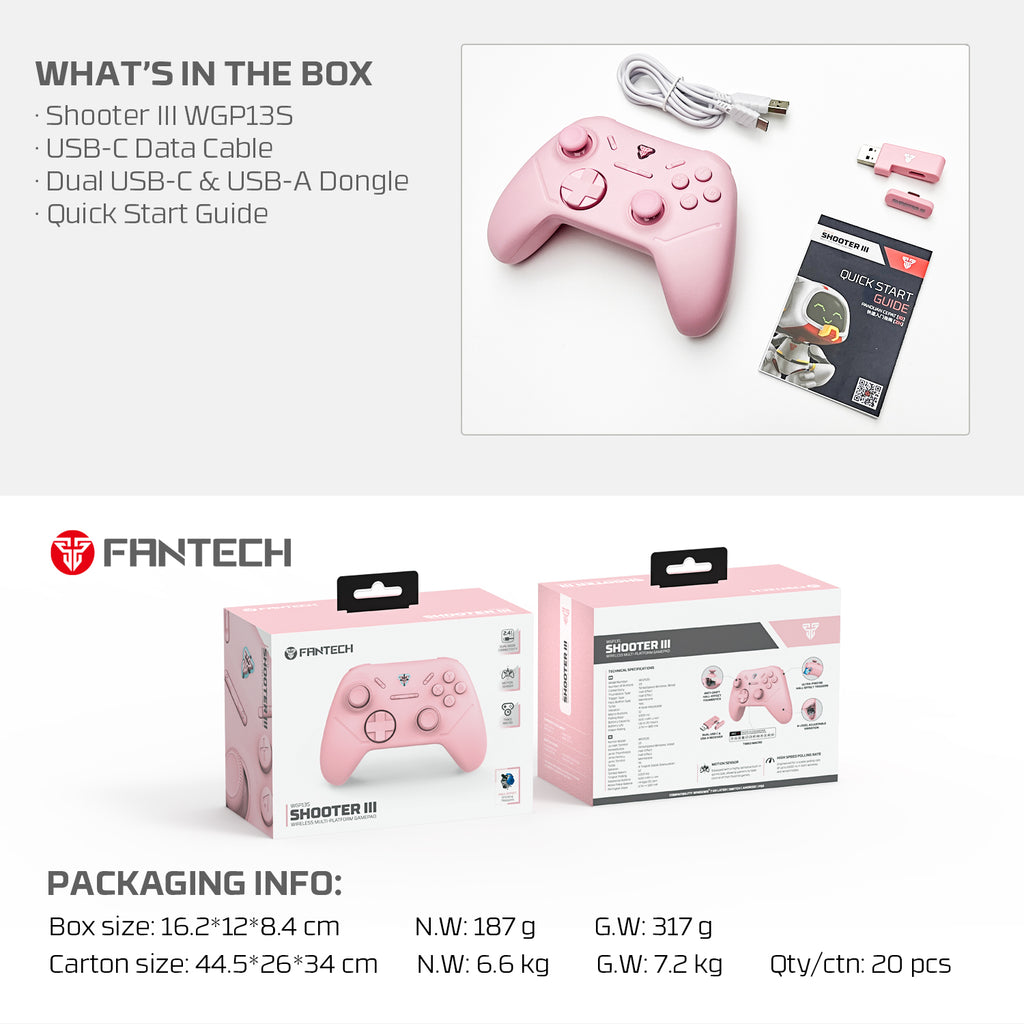 Fantech SHOOTER III WGP13S HE Wireless Multi Platform Gaming Controller (Pink)