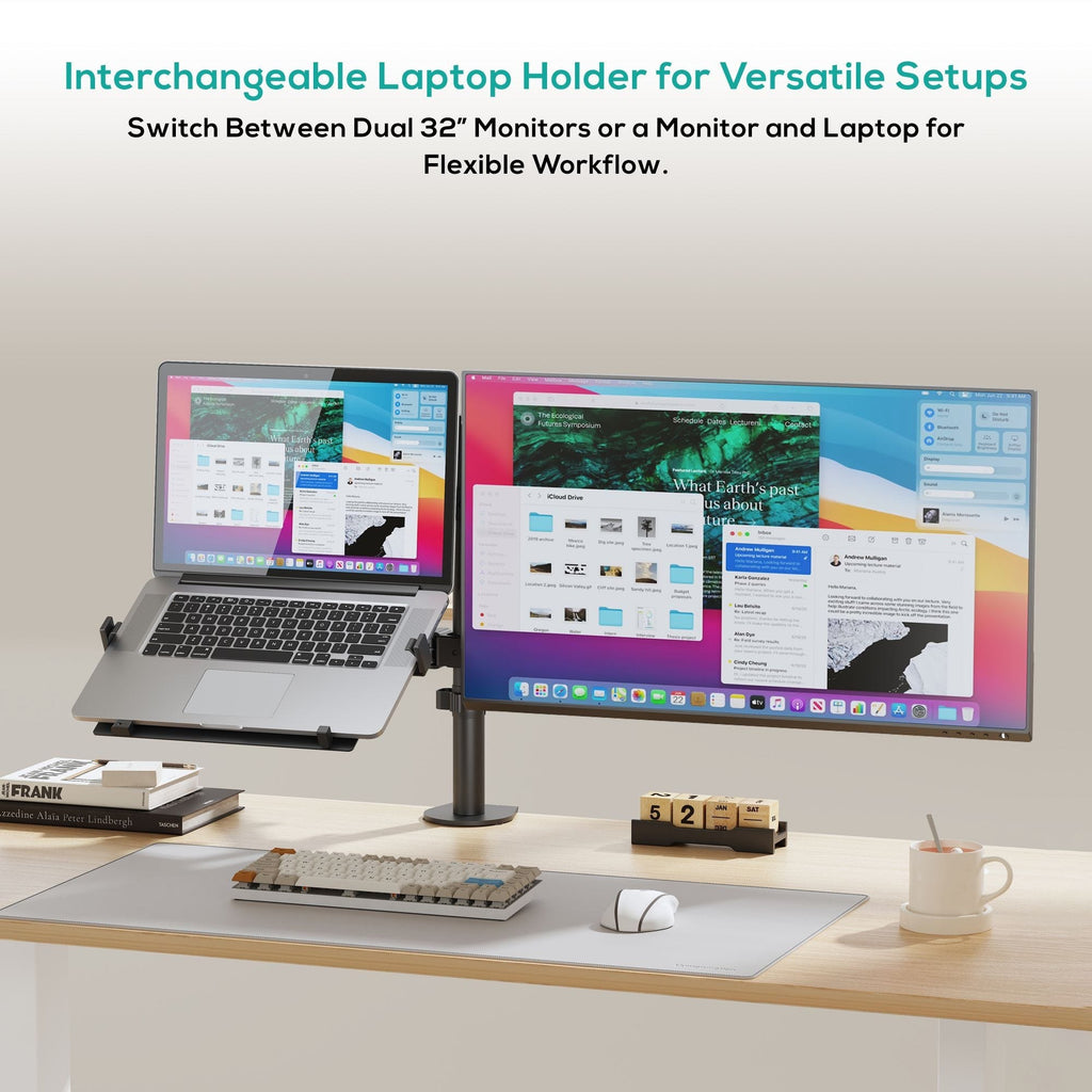 Mbeat activiva Dual-Screen Articulating Monitor Arm with Interchangeable Laptop Holder
