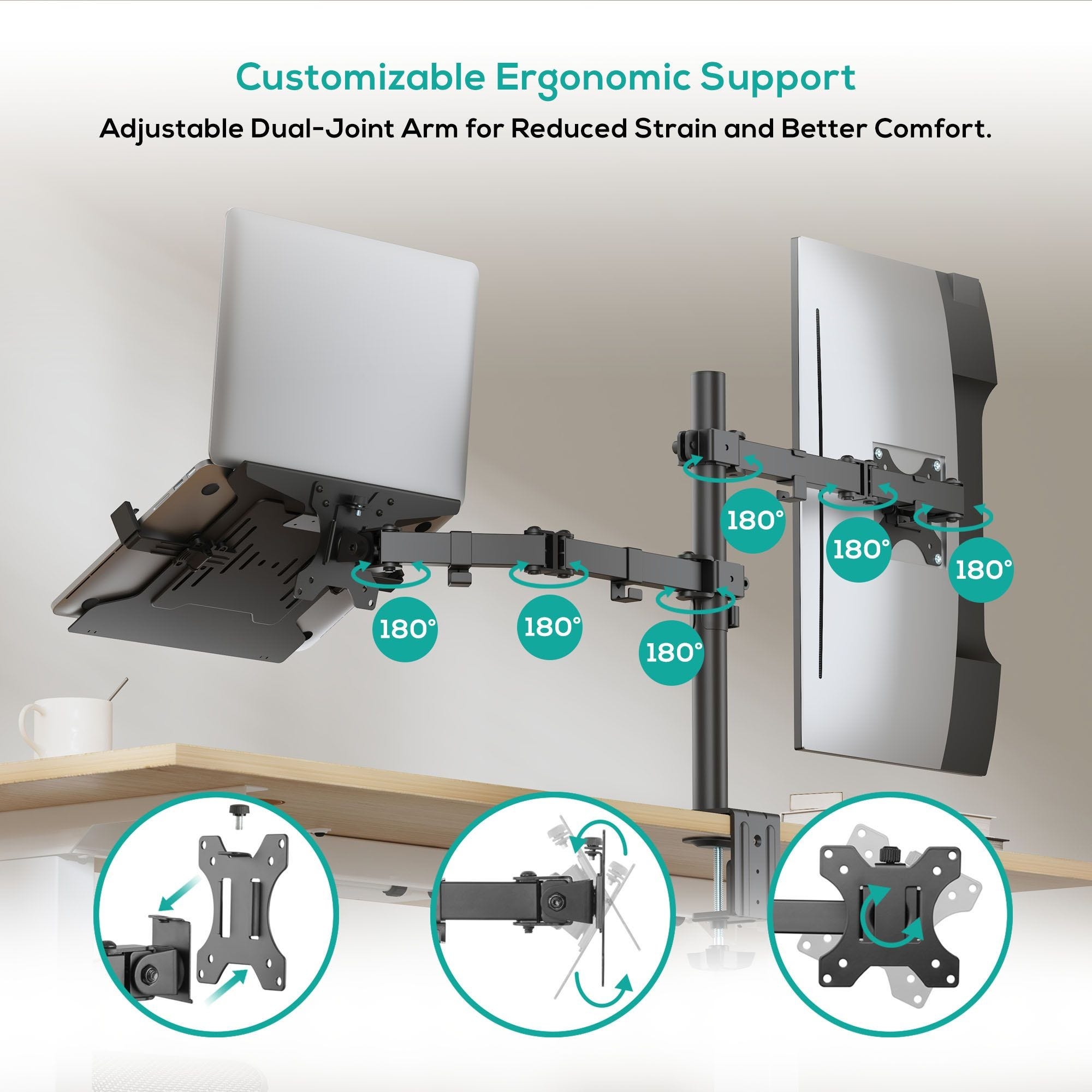 Mbeat activiva Dual-Screen Articulating Monitor Arm with Interchangeable Laptop Holder