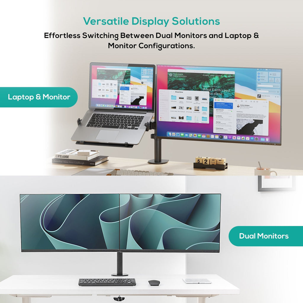 Mbeat activiva Dual-Screen Articulating Monitor Arm with Interchangeable Laptop Holder