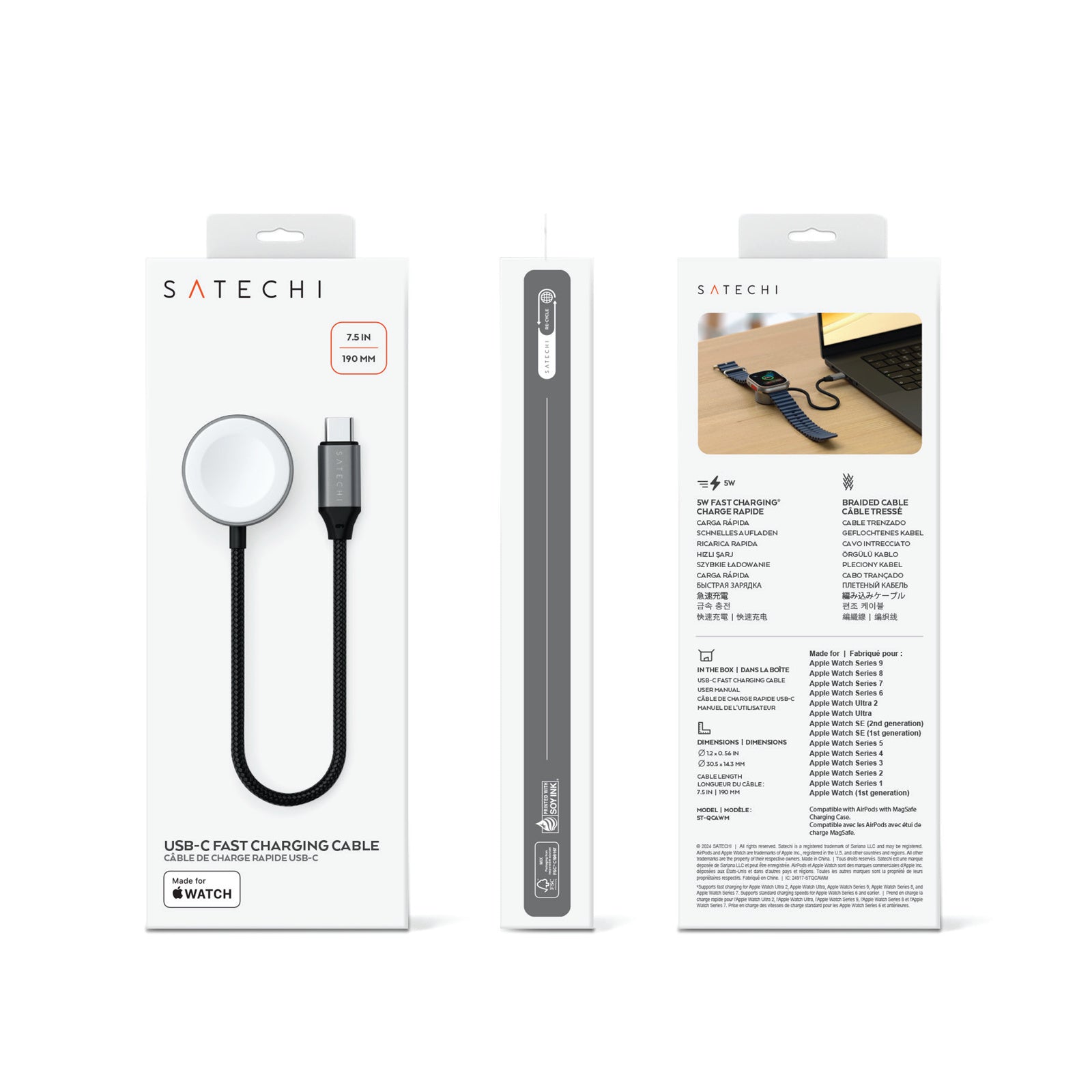 Satechi USB-C Fast Charging Cable for Apple Watch (Space Grey)