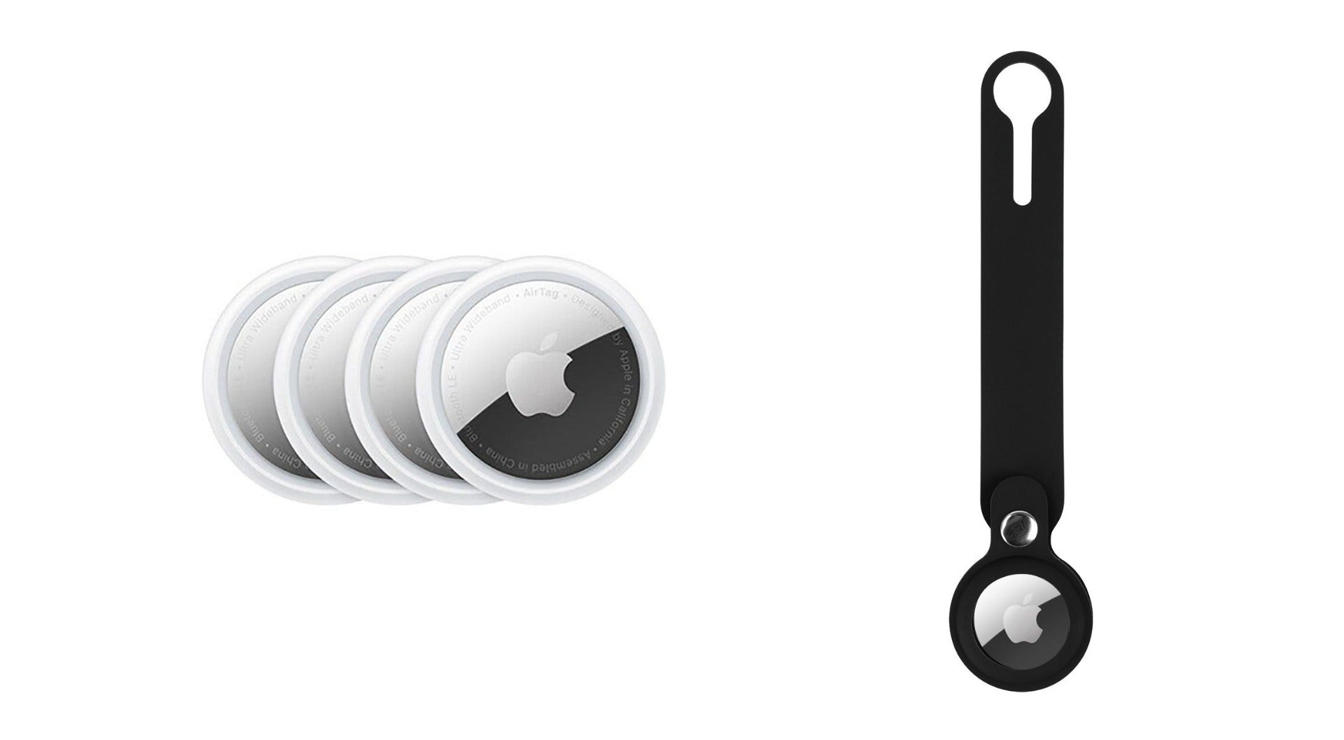 Apple Airtag 4 Pack with Silicone Cover Loop (Black) and Spare Battery
