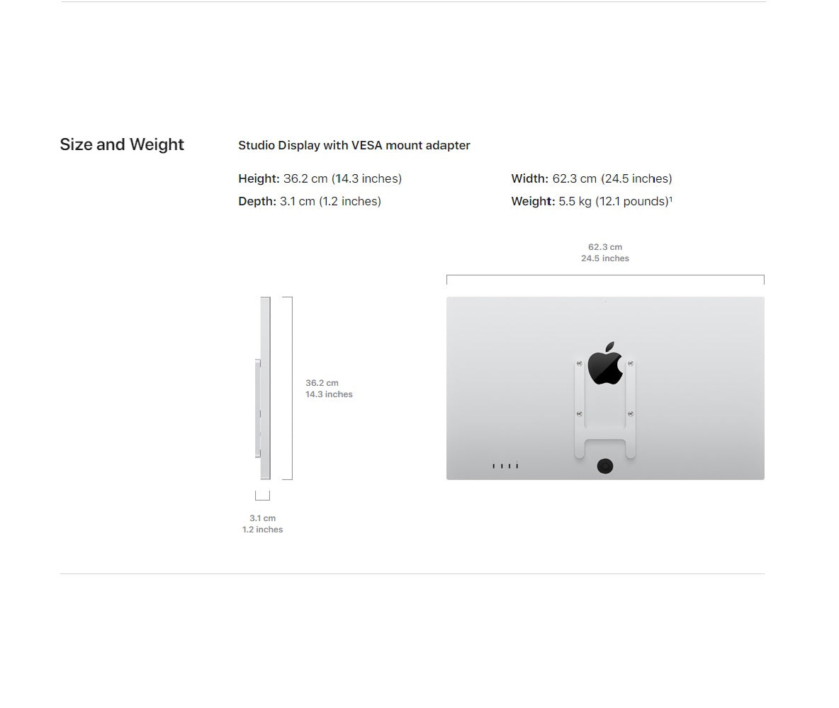 Apple 27" 5K Studio Display (Standard Glass) (VESA Mount Adapter) (Stand not included)