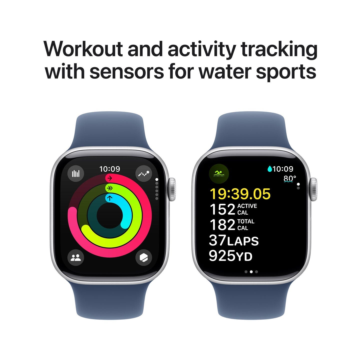 Apple Watch Series 10 42mm Silver Aluminium Case GPS Sport Band (M/L) (Denim)
