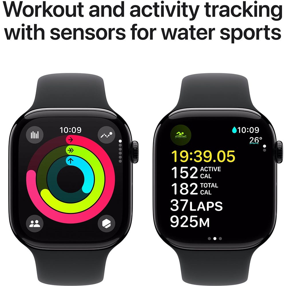 Apple Watch Series 10 46mm Jet Black Aluminium Case GPS Sport Band (M/L) (Black)