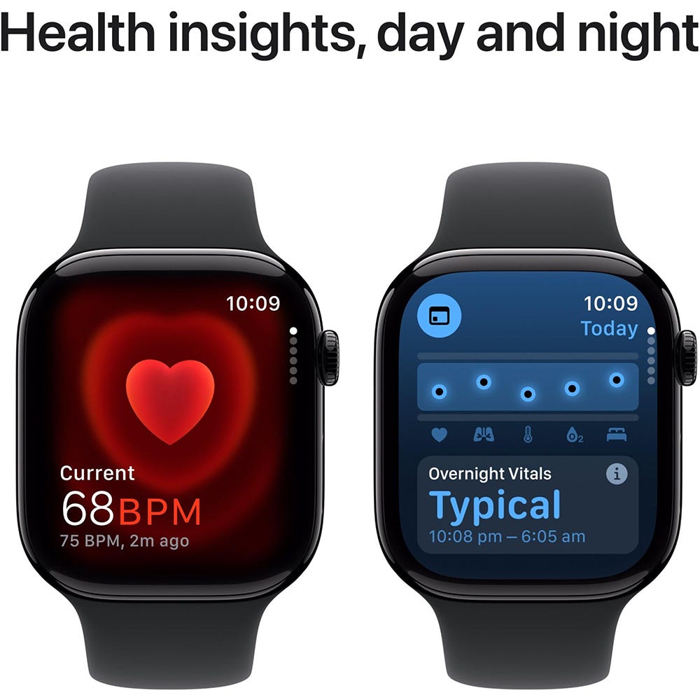 Apple Watch Series 10 46mm Jet Black Aluminium Case GPS Sport Band (S/M) (Black)