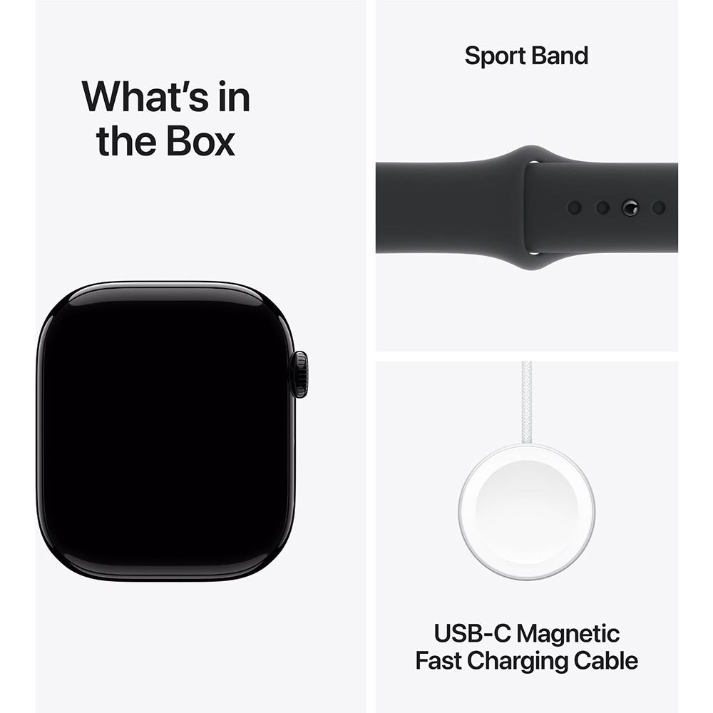 Apple Watch Series 10 46mm Jet Black Aluminium Case GPS Sport Band (M/L) (Black)